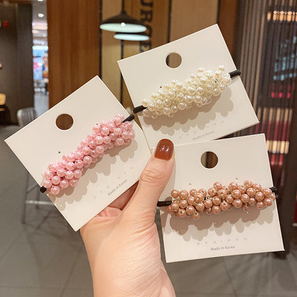 珍珠編織髮圈－半圈珍珠香檳款細節2｜https://igowo.tw/