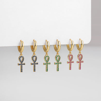 金色鋯石方形垂墜耳扣－細節特寫2｜https://igowo.tw/
