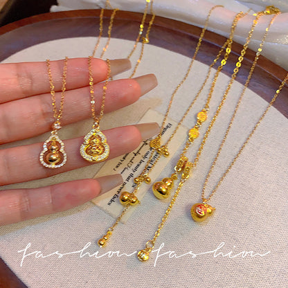 金色葫蘆墜飾復古項鍊－金款細節｜https://igowo.tw/