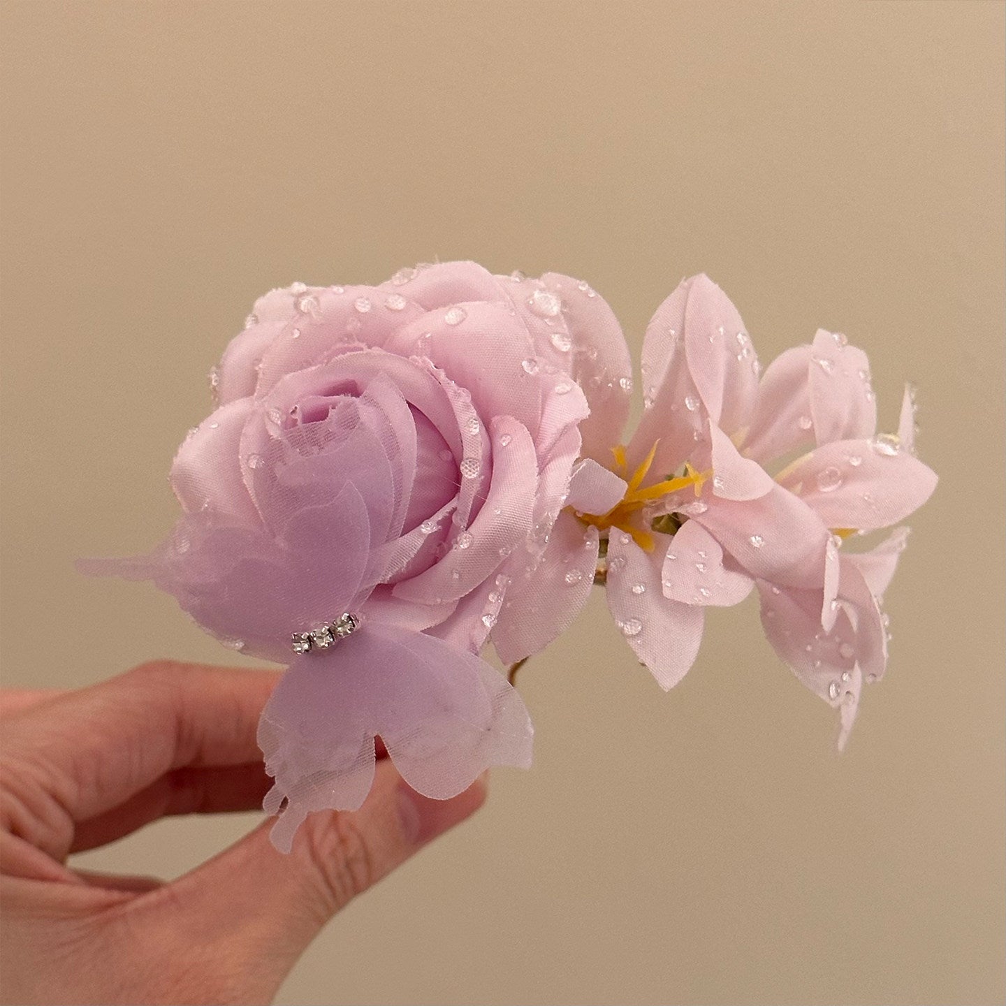 粉色蝴蝶花朵髮簪