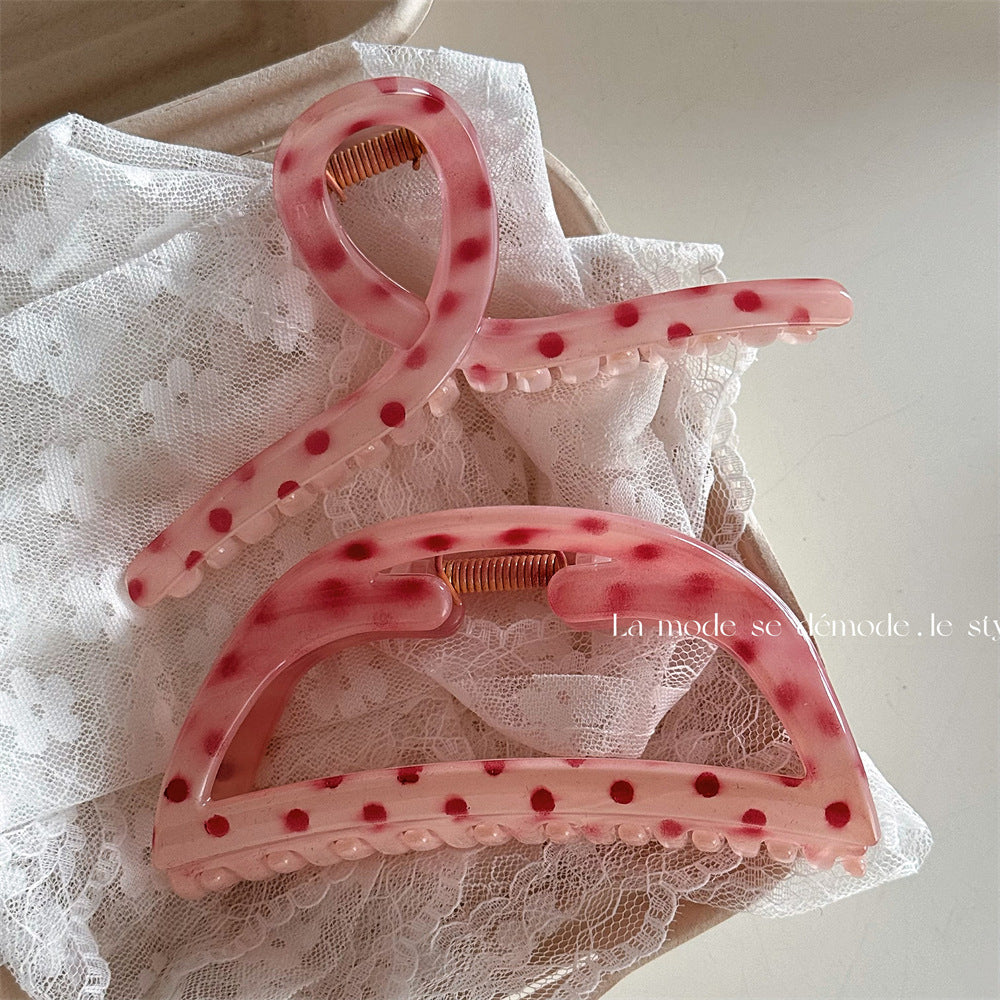 粉色草莓波點鯊魚夾－商品主圖｜https://igowo.tw/