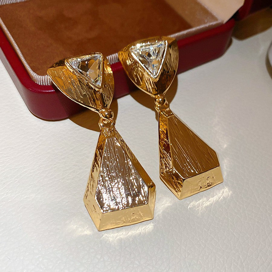 銀針超閃鋯石幾何圓形鏤空吊墜耳環個性夸張耳墜輕奢高級感耳飾女