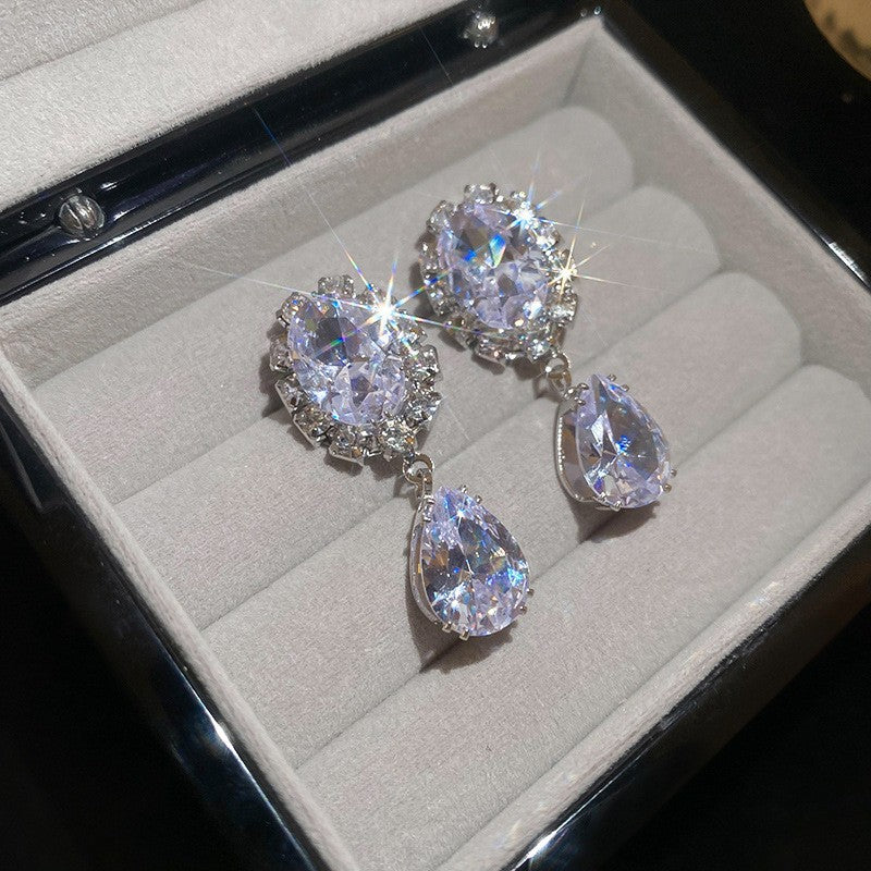 銀針超閃鑲鉆牛角不對稱珍珠耳釘女冷淡風小眾耳環輕奢高級感耳飾