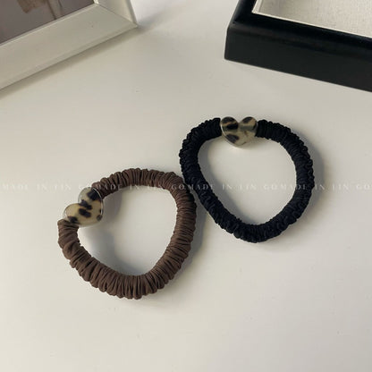 彈力繩圓珠簡約髮圈－黑色-方形豹紋款實拍｜https://igowo.tw/