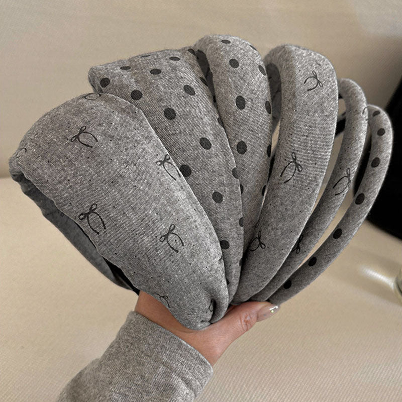灰色布面波點髮箍－蝴蝶結髮箍細版款實拍｜https://igowo.tw/