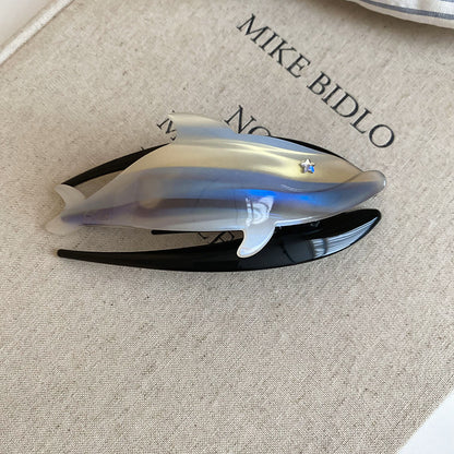 亞克力鑲鉆漸變鯨魚發夾海邊度假風鯊魚夾卡通創意后腦勺盤發抓夾