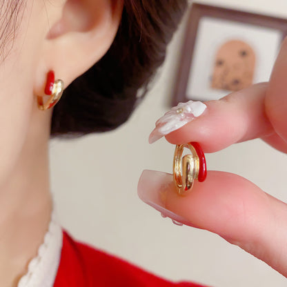 紅色金屬復古簡約耳扣－商品主圖｜https://igowo.tw/