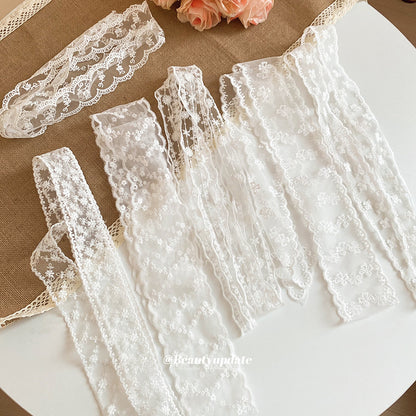 蕾絲緞帶蝴蝶結飾品－絲巾-白色-款式四款細節｜https://igowo.tw/