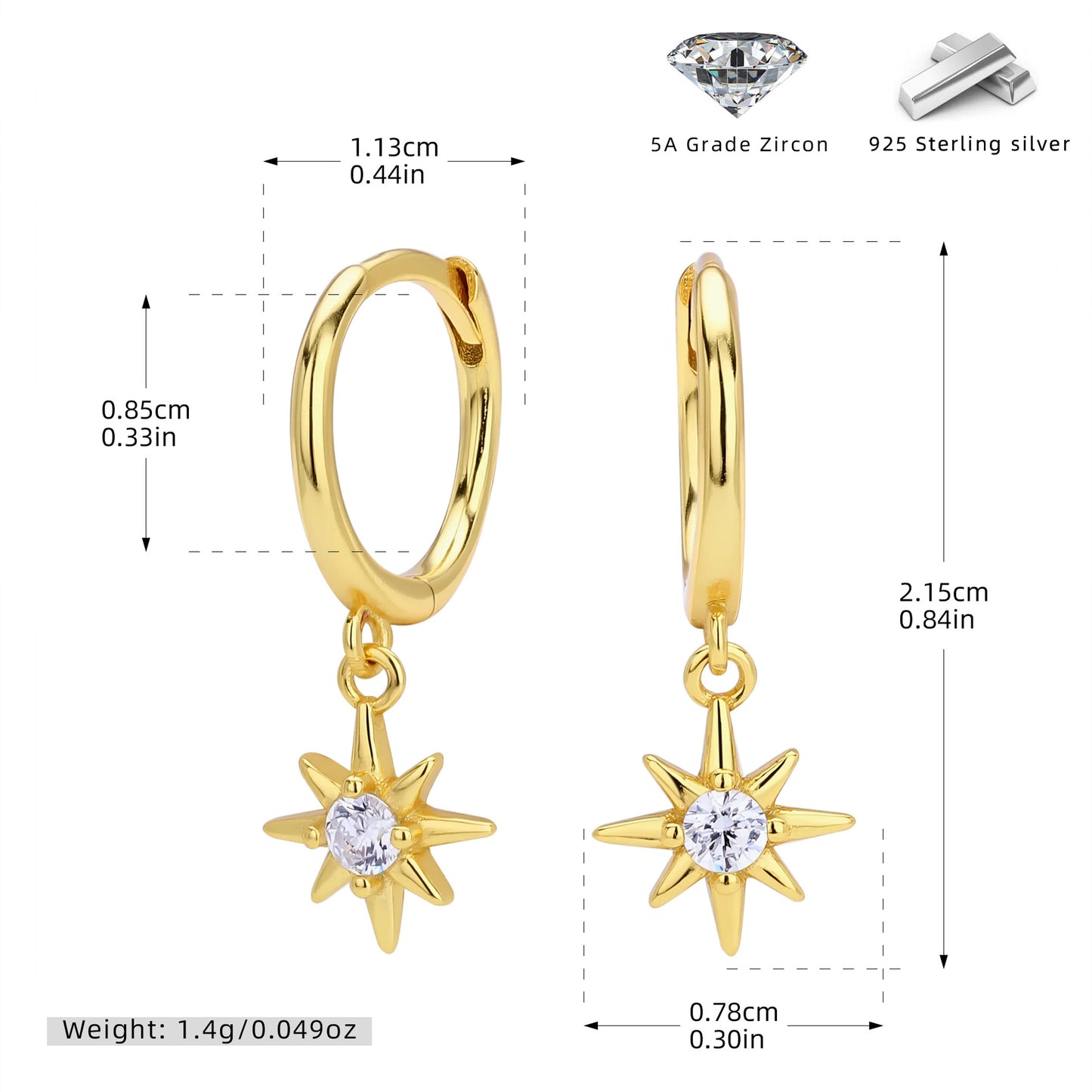 S925 耳環幸運八芒星鑲鋯耳墜簡約輕奢小眾百搭耳飾品