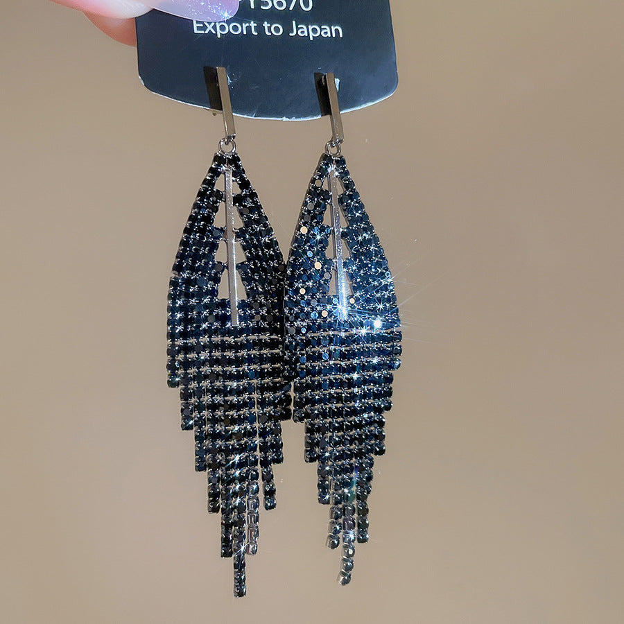 銀針鑲鉆三角形流蘇耳環輕奢高級感耳釘獨特氣質耳飾女設計感小眾