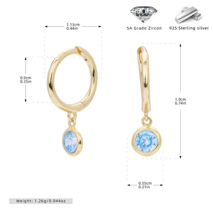 S925 耳環圓形十二生辰石耳墜鑲鋯耳飾小眾百搭飾品