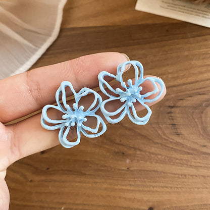 粉色銀針花朵鏤空耳環