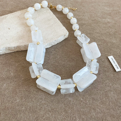 壓克力幾何項鍊耳環組－手鍊-天藍色款細節｜https://igowo.tw/