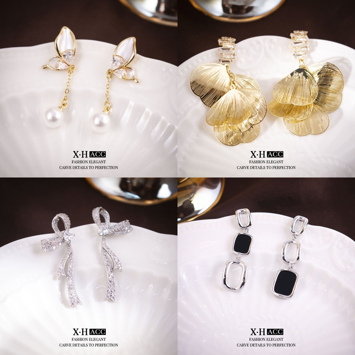 鋯石蝴蝶流蘇長版耳環－商品主圖｜https://igowo.tw/