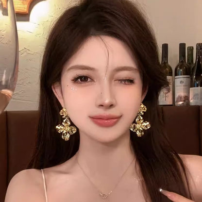 歐美高級感金色花朵耳環