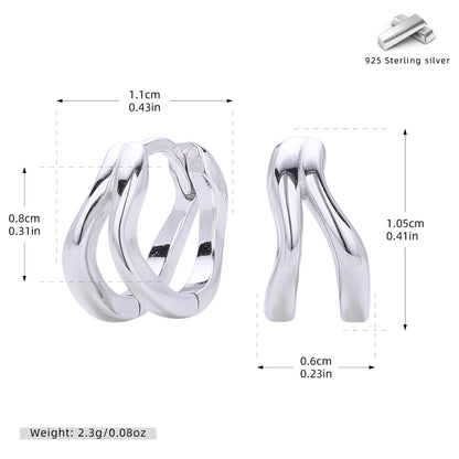 S925 耳環雙環扭紋素圈耳扣小眾設計輕奢高級感耳飾品