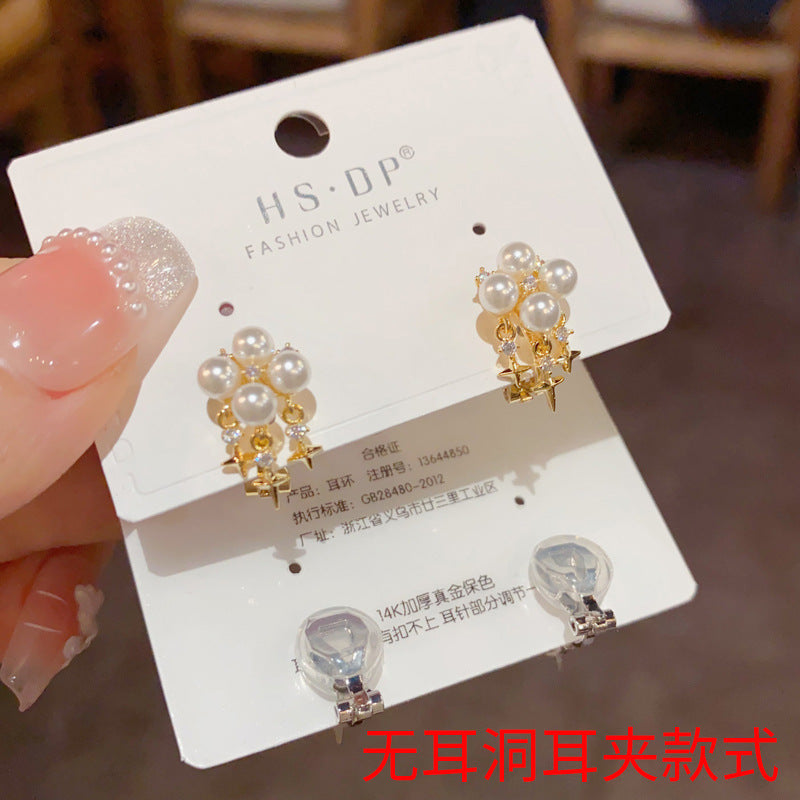 珍珠星星流蘇簡約耳夾－商品主圖｜https://igowo.tw/