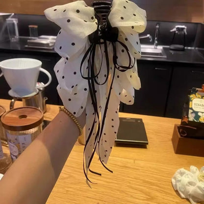 緞帶波點蝴蝶結鯊魚夾