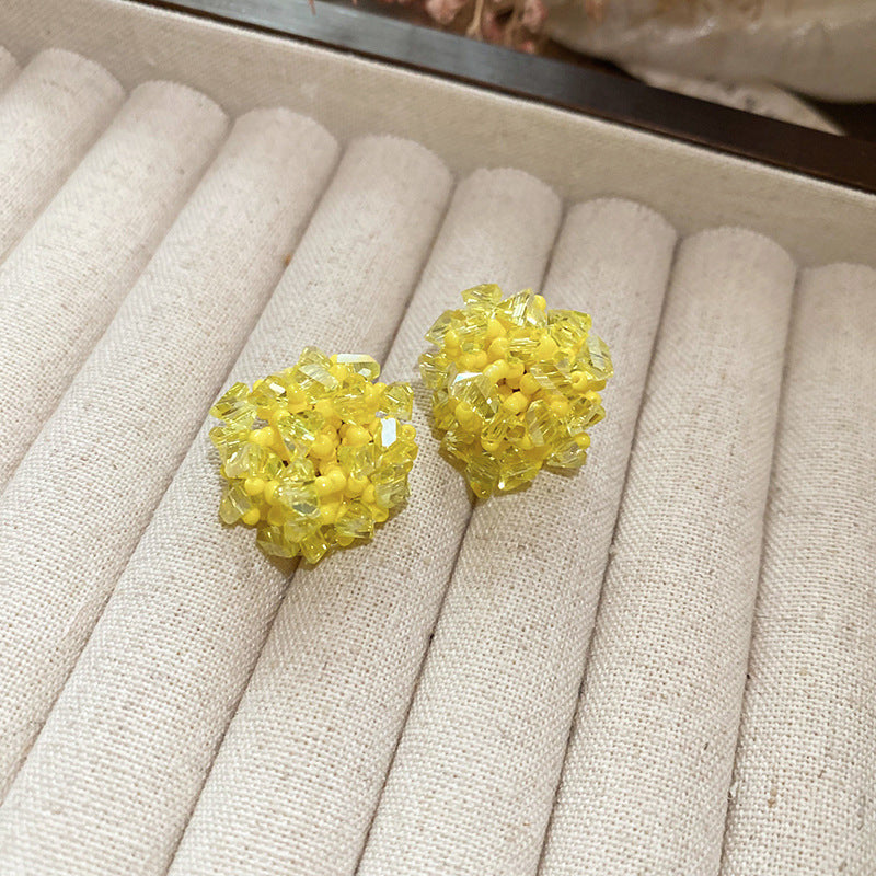 水晶串珠花朵流蘇耳釘－48#銀針-藍色款細節26｜https://igowo.tw/