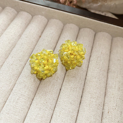 水晶串珠花朵流蘇耳釘－48#銀針-藍色款細節26｜https://igowo.tw/