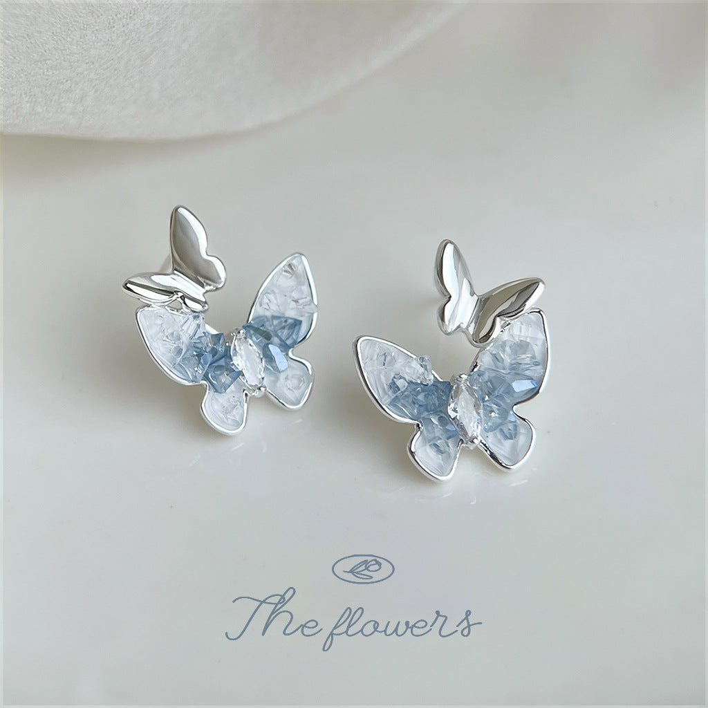漸層水晶玻璃蝴蝶耳釘