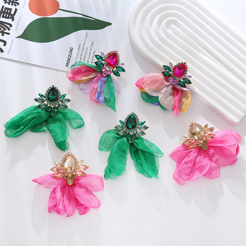 網紗玻璃花朵水滴耳環－商品主圖｜https://igowo.tw/