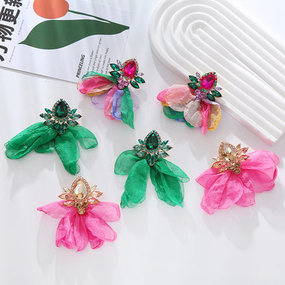 網紗玻璃花朵水滴耳環－商品主圖｜https://igowo.tw/