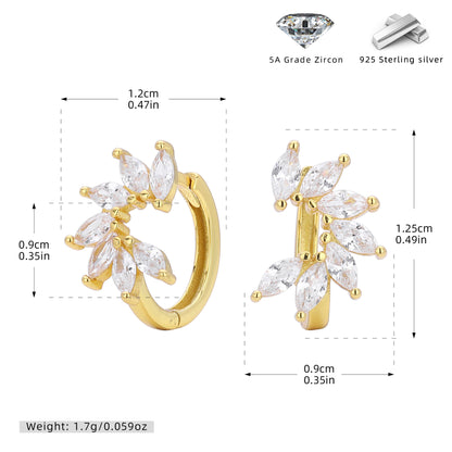 S925 耳環馬眼鋯花葉半環耳飾輕奢款小眾高級感飾品
