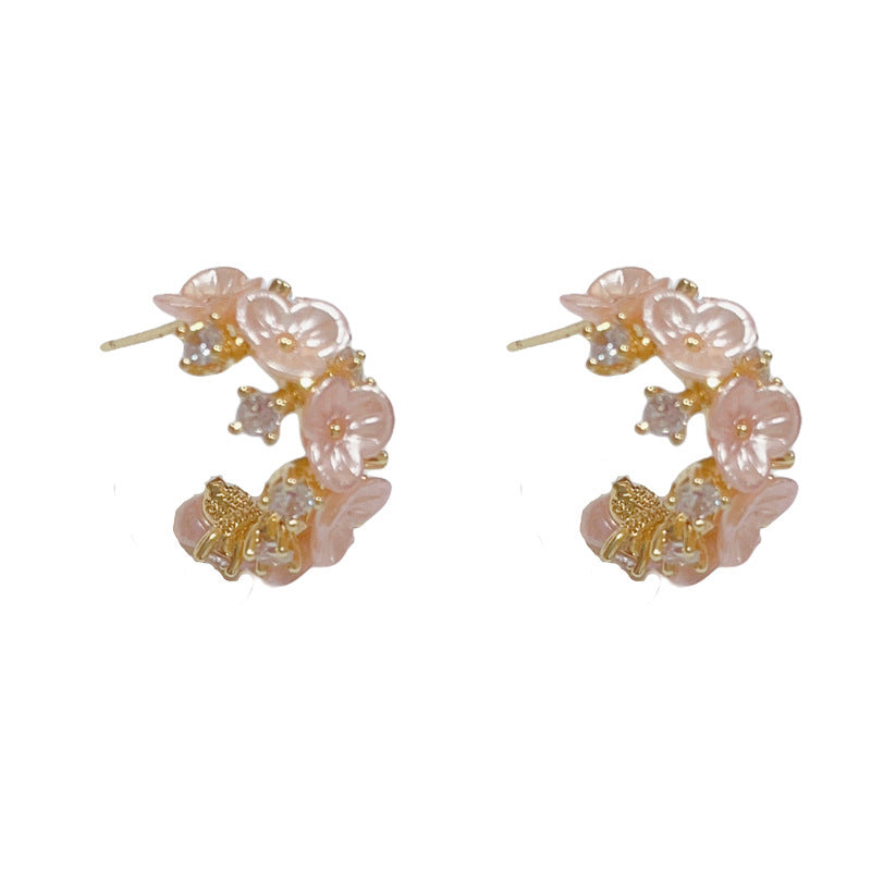 花朵C形鑲鑽簡約耳環