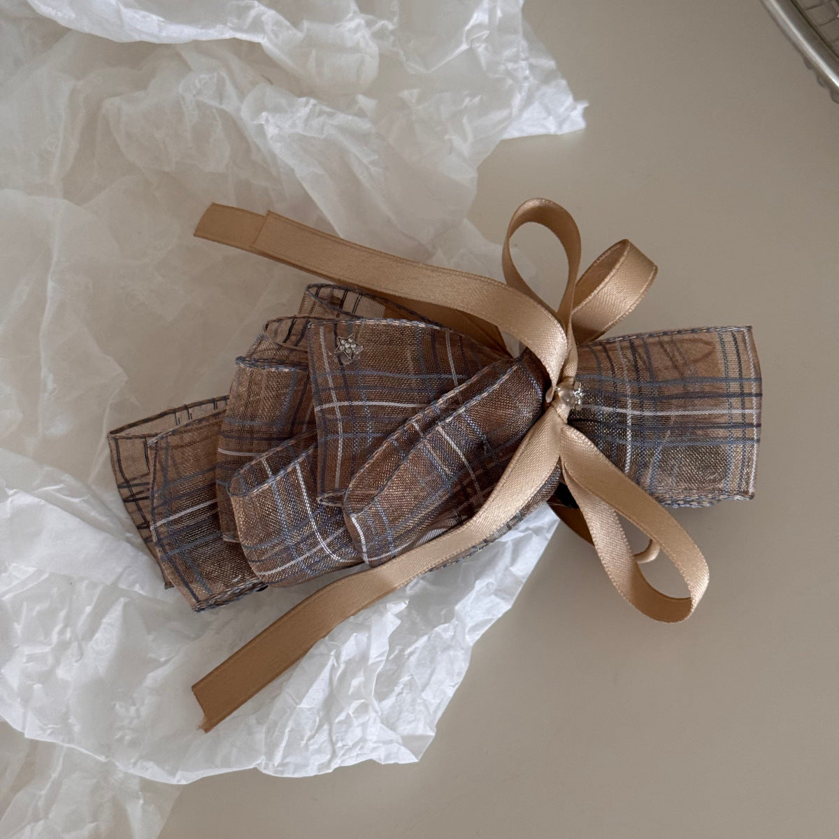 格紋蝴蝶結多層髮夾