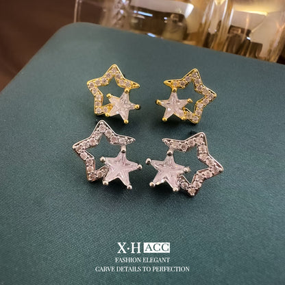 鋯石銀針星星鏤空耳釘－商品主圖｜https://igowo.tw/