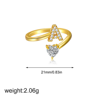 鋯石愛心可調式戒指－字母G+愛心款細節5｜https://igowo.tw/