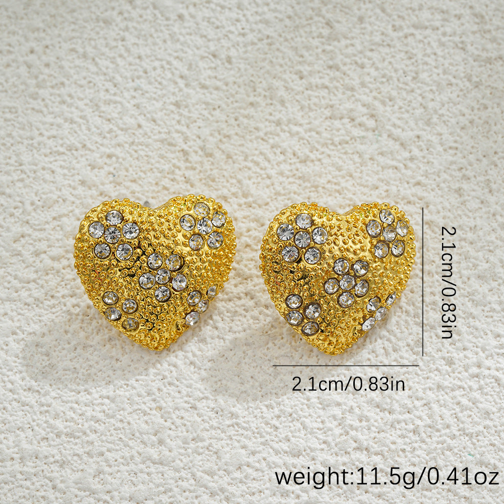 金色鋯石愛心花朵耳釘