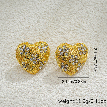 金色鋯石愛心花朵耳釘