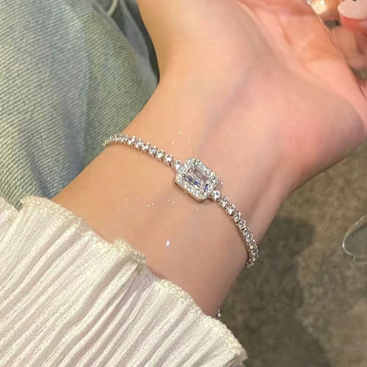 鋯石菱形花朵鏤空可調節手鏈韓國小眾精致手環氣質百搭時尚手飾女