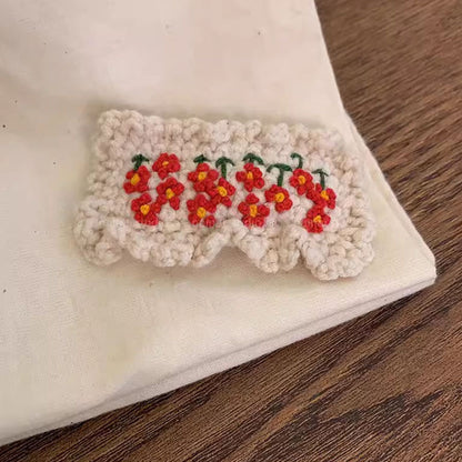 櫻桃卡通刺繡編織髮夾－棕色鬱金香髮夾款細節｜https://igowo.tw/