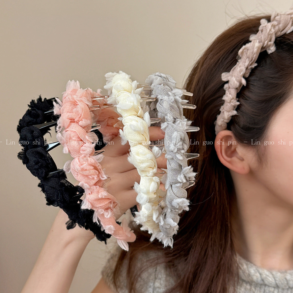 網紗纏繞編織髮箍－商品主圖｜https://igowo.tw/