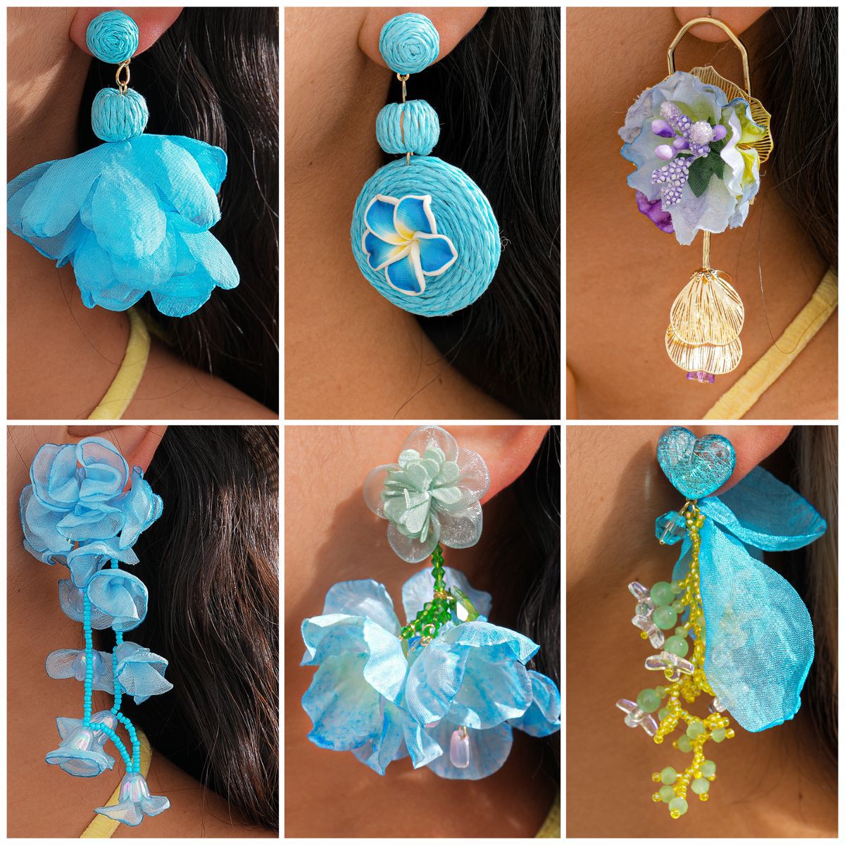 藍色愛心花朵流蘇耳釘－商品主圖｜https://igowo.tw/