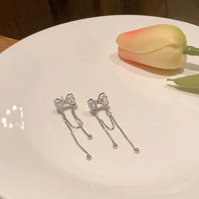 蝴蝶結長款流蘇耳釘