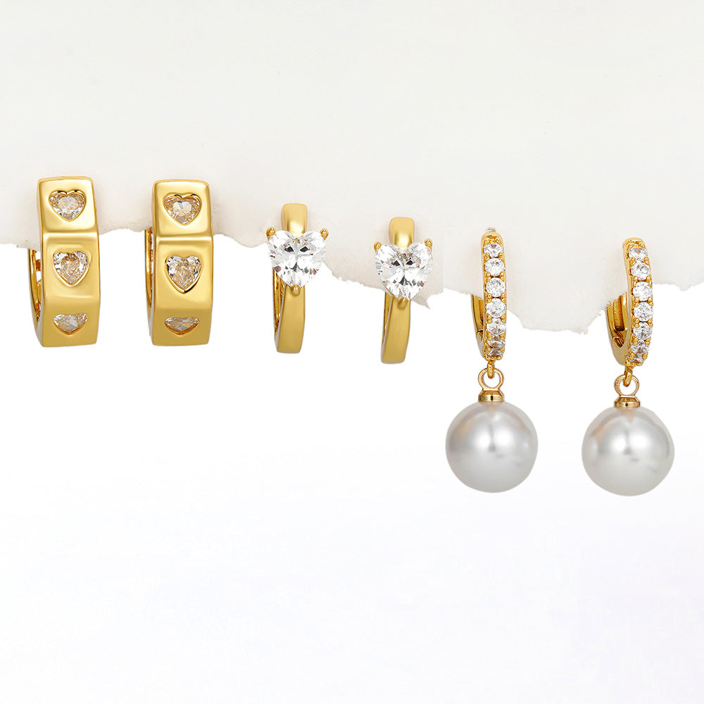 金色珍珠圓圈鑲鑽耳環－商品主圖｜https://igowo.tw/