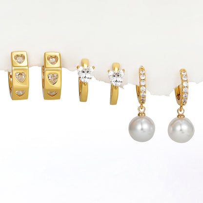 金色珍珠圓圈鑲鑽耳環－商品主圖｜https://igowo.tw/