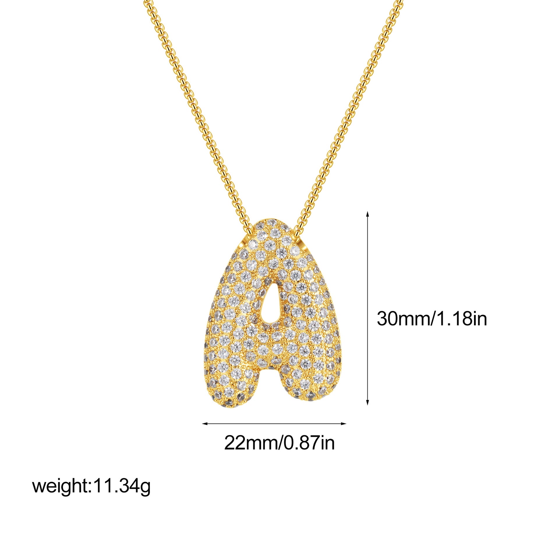 金色鋯石字母墜飾項鍊－細節特寫47｜https://igowo.tw/