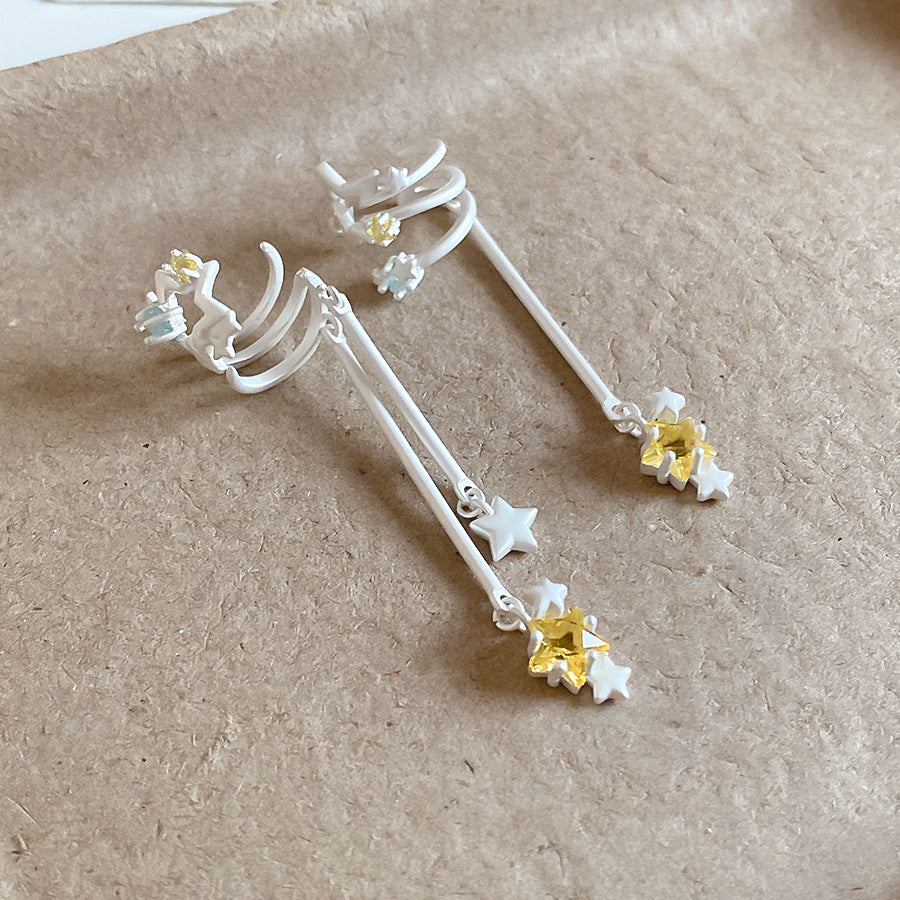 [愛麗絲夢境]星星鋯石花環流蘇珍珠耳夾女無耳洞法式耳骨夾耳飾女