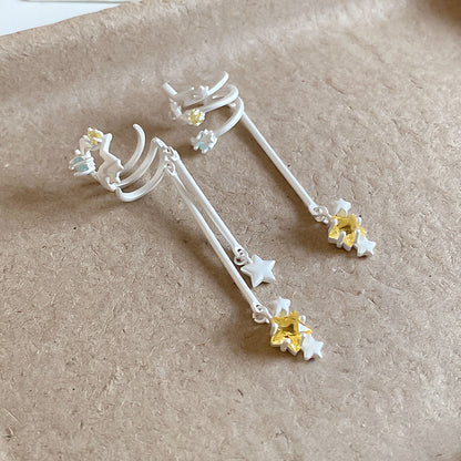 [愛麗絲夢境]星星鋯石花環流蘇珍珠耳夾女無耳洞法式耳骨夾耳飾女