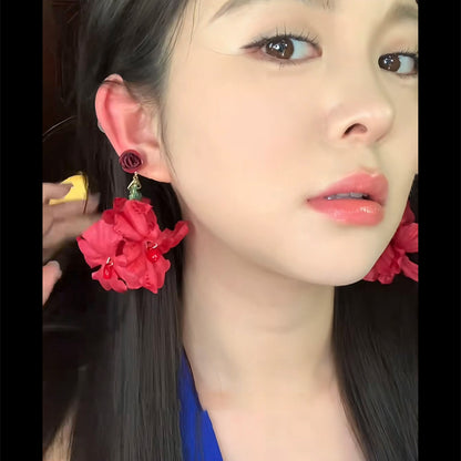 度假風水滴拉菲草耳環小清新時尚簡約百搭耳釘設計感小眾耳飾批發