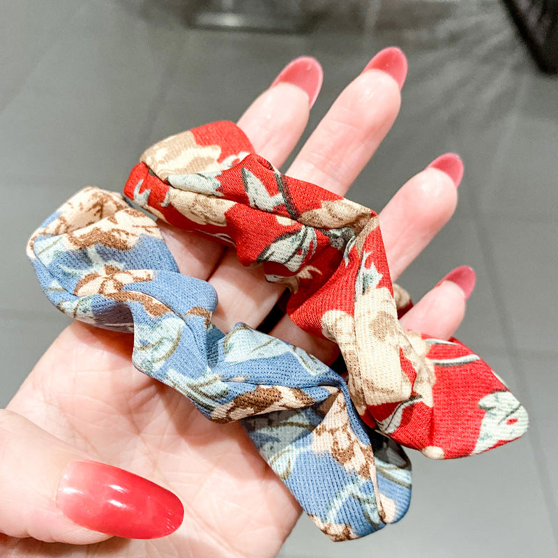布面碎花復古髮圈－淺藍款細節2｜https://igowo.tw/