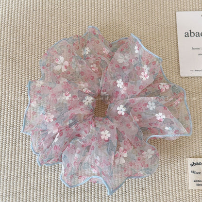 粉色網紗碎花髮圈