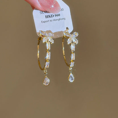 鋯石蝴蝶結流蘇耳環