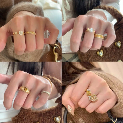 菱形花朵可調式戒指－27#戒指-金色款實拍｜https://igowo.tw/