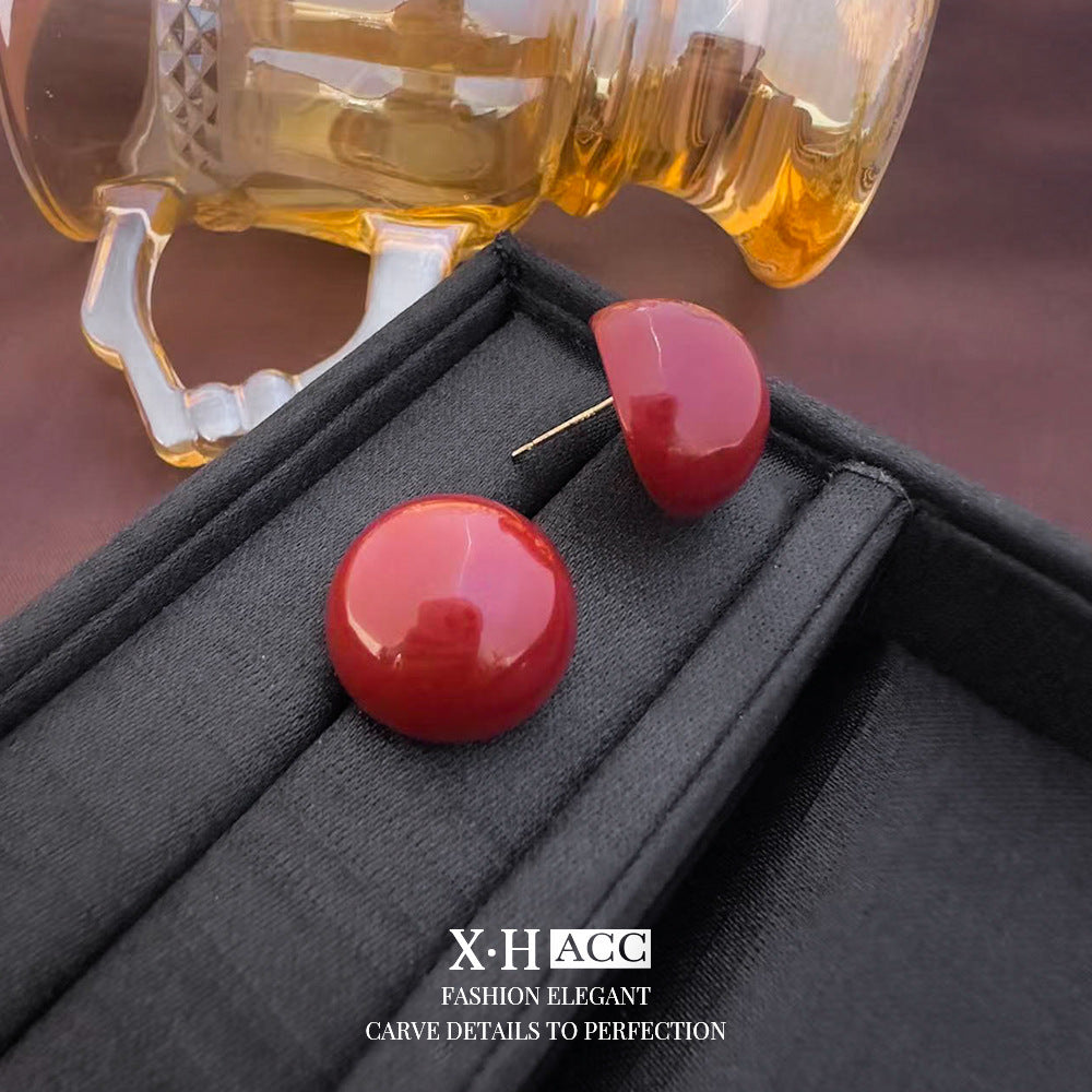 復古紅琺瑯幾何耳釘－細節特寫68｜https://igowo.tw/